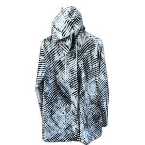 Soft Surroundings Go Lively Shibori Hooded Anorak XL Olive Zip Snap Lined Pocket